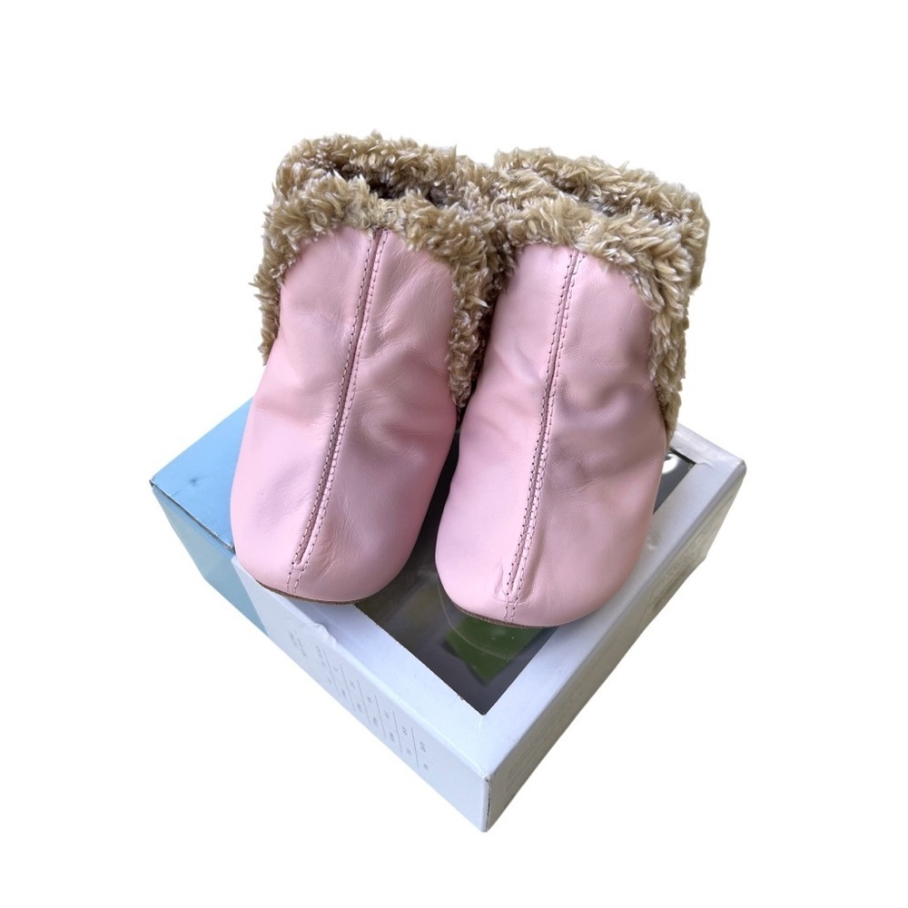 Robeez Pink and Tan Furry Kids Slippers Size 0-6 month